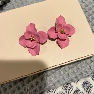 Pink and Gold Flower Stud Earrings